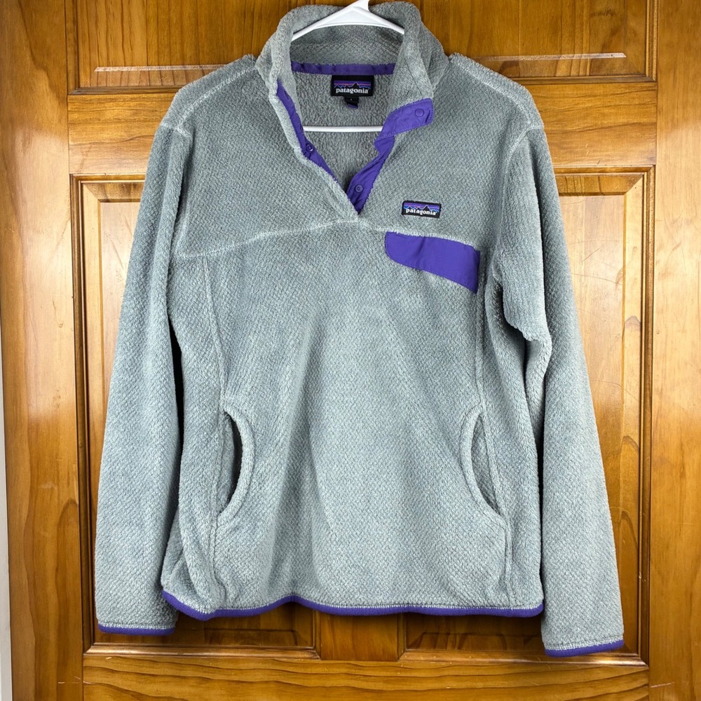 Patagonia Re-Tool Snap-T Fleece Pullover Womens L Grey Purple Polartec 225021